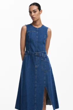 Vestidos Y Monos-Desigual Vestido midi denim
