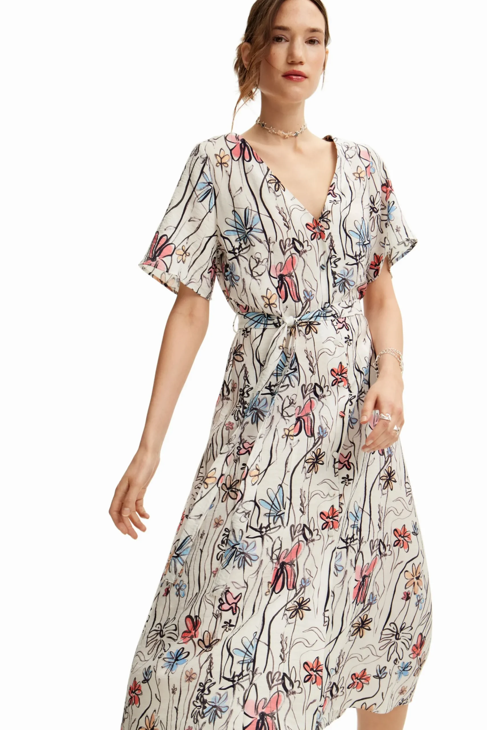 Vestidos Y Monos-Desigual Vestido midi flores