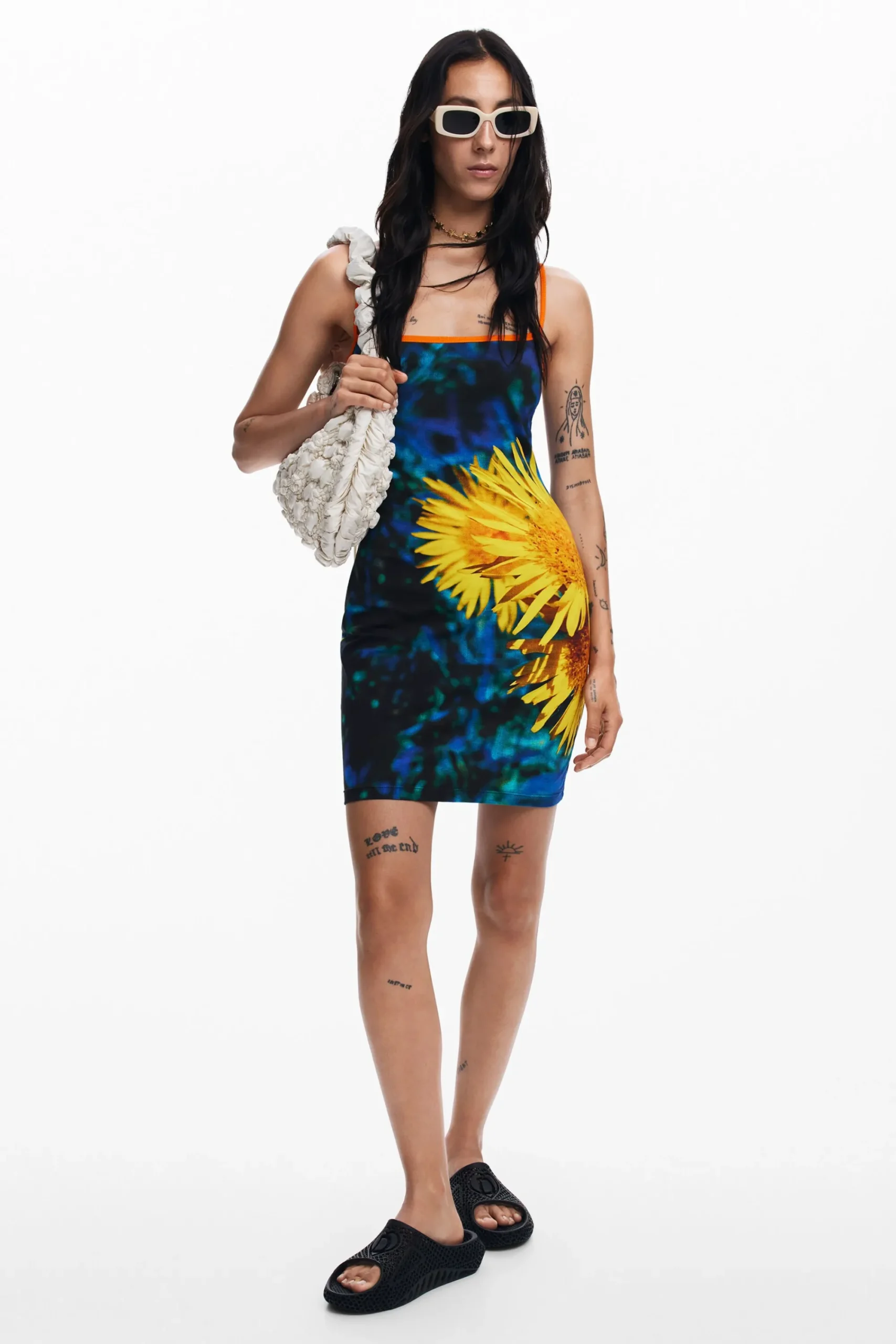 Vestidos Y Monos-Desigual Vestido midi girasoles