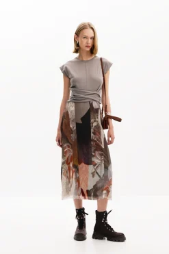 Vestidos Y Monos-Desigual Vestido midi híbrido flores
