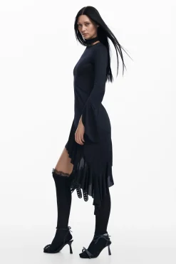 Vestidos Y Monos-Desigual Vestido negro asimétrico María Escoté