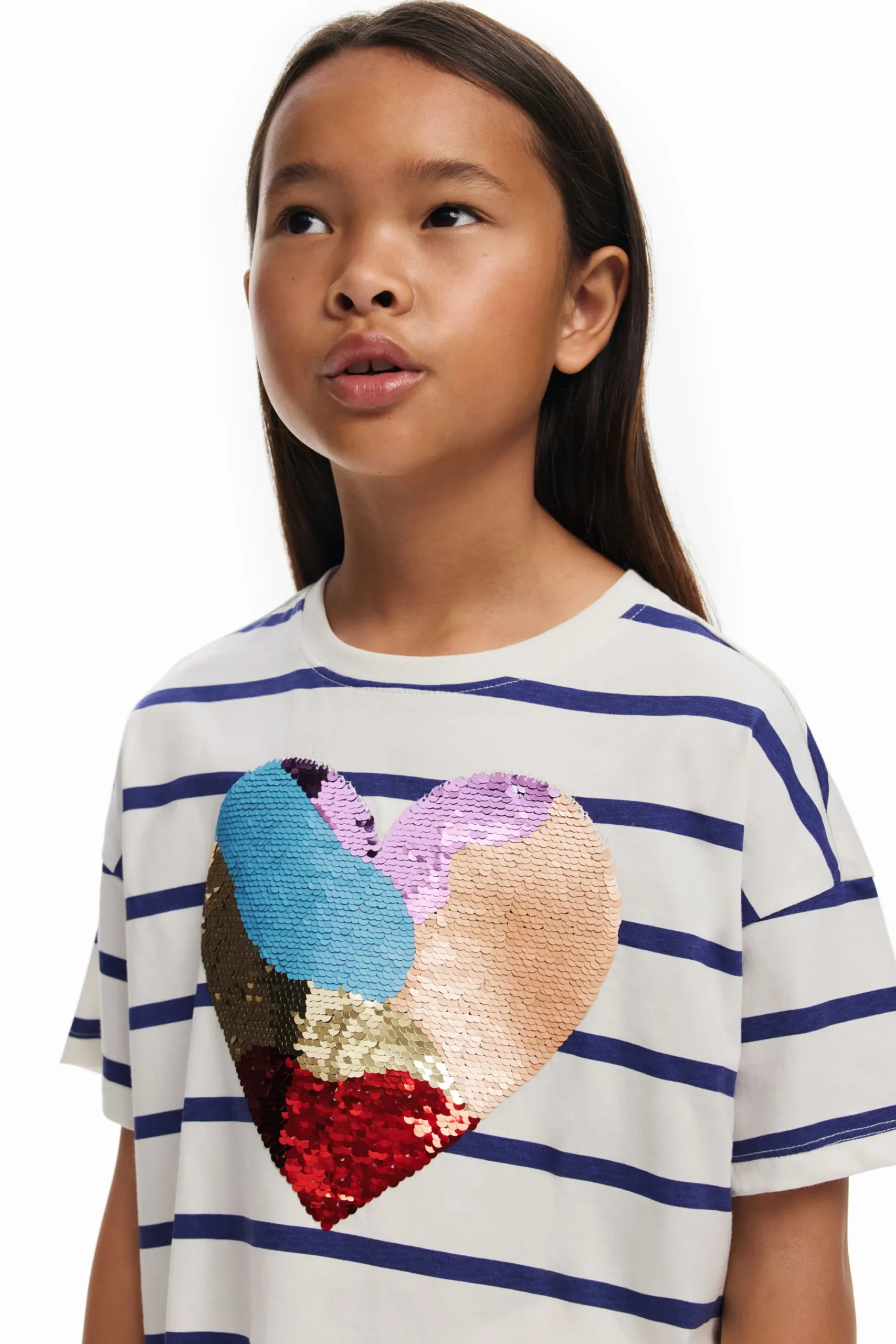 Camisetas Y Camisas-Desigual Vestido rayas corazón
